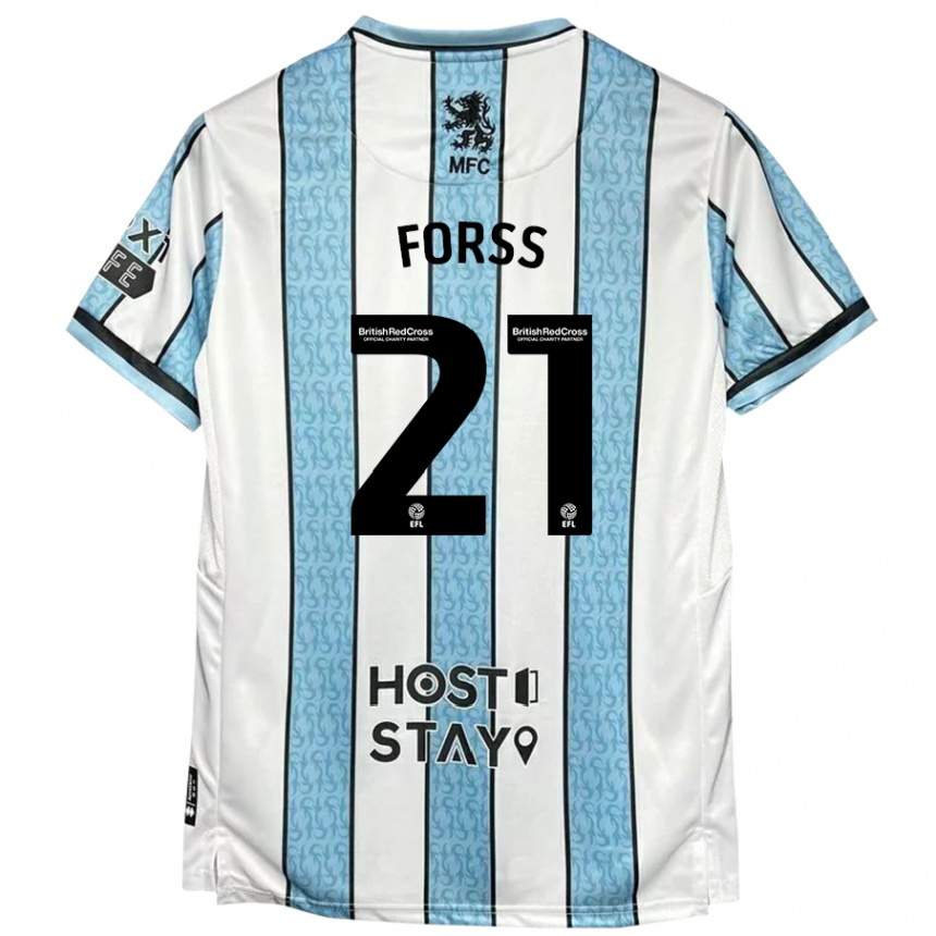 Kids Football Marcus Forss #21 White Blue Away Jersey 2024/25 T-Shirt