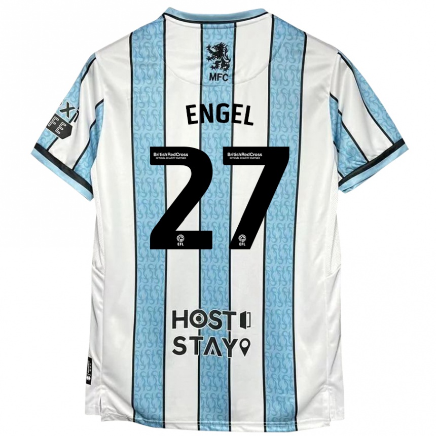 Kids Football Lukas Engel #27 White Blue Away Jersey 2024/25 T-Shirt