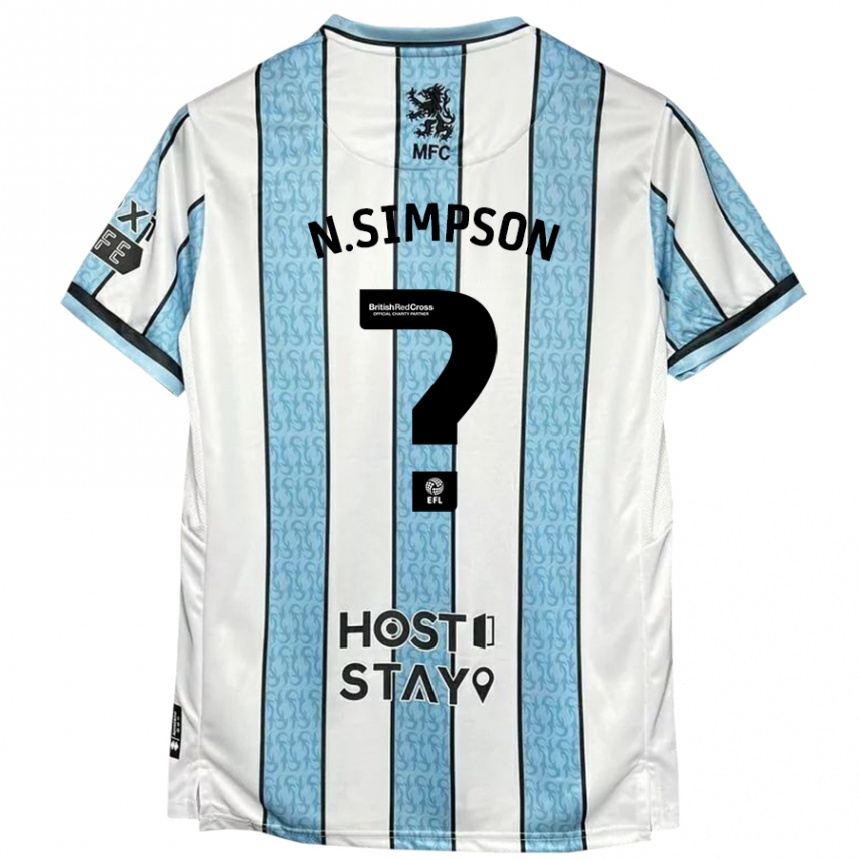 Kids Football Nathan Simpson #0 White Blue Away Jersey 2024/25 T-Shirt