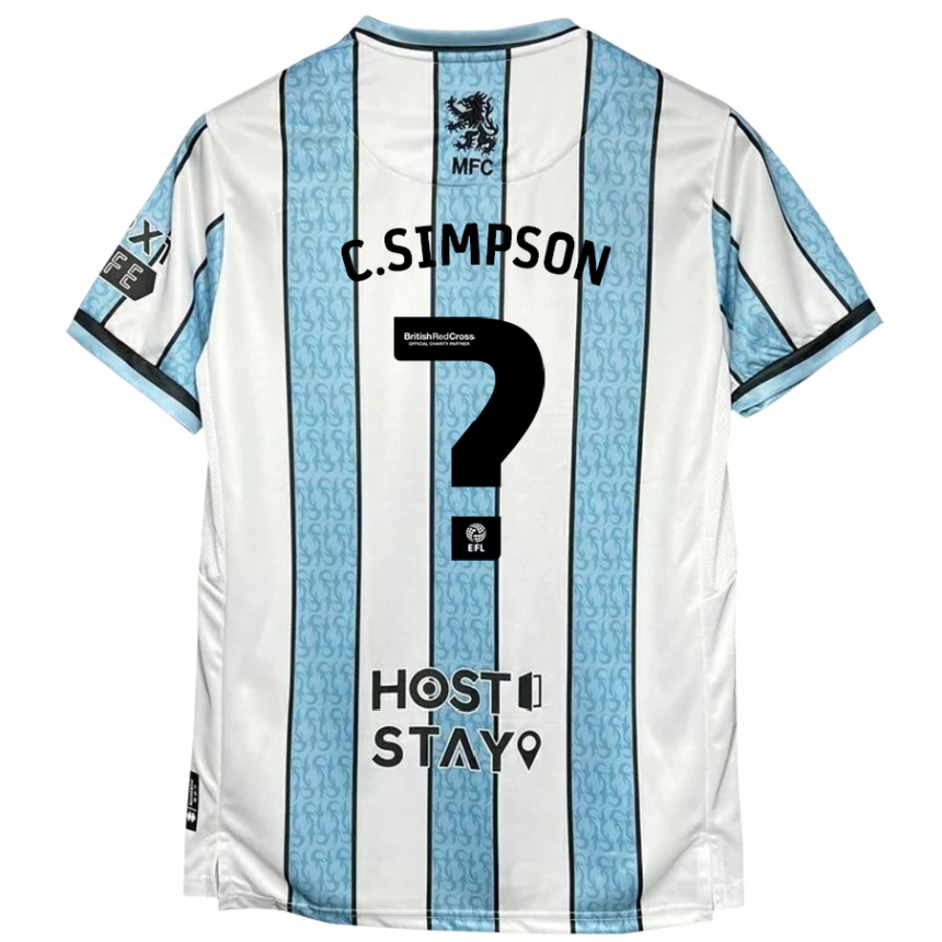 Kids Football Cameron Simpson #0 White Blue Away Jersey 2024/25 T-Shirt