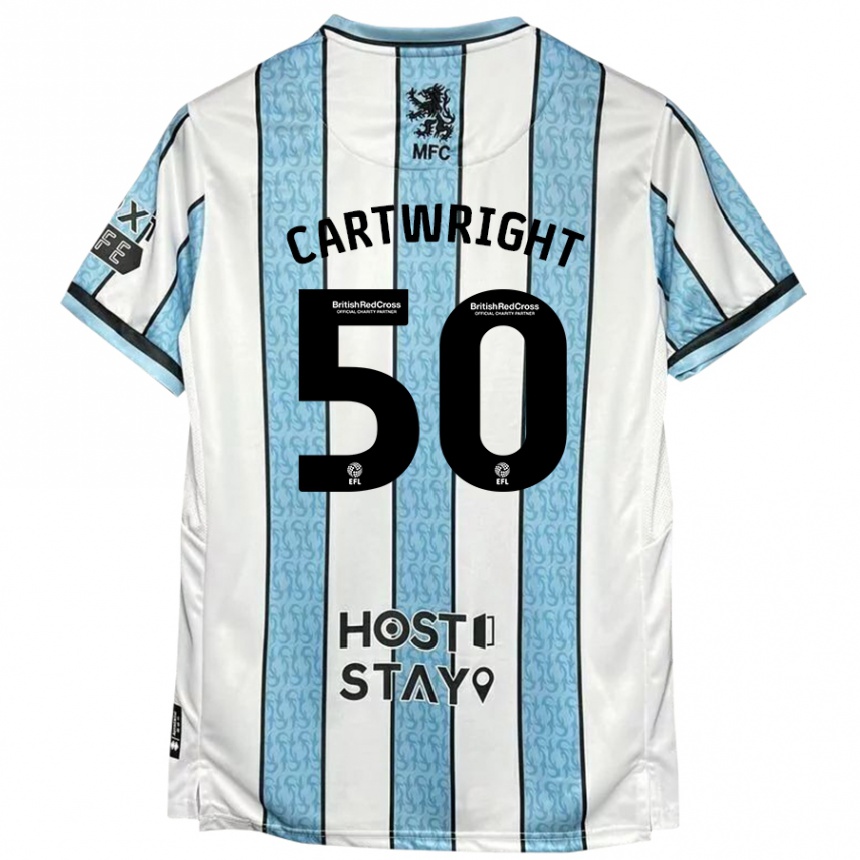 Kids Football Fin Cartwright #50 White Blue Away Jersey 2024/25 T-Shirt