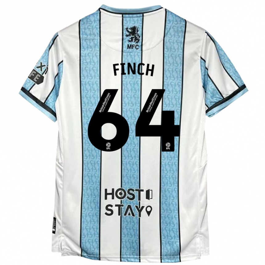 Kids Football Sonny Finch #64 White Blue Away Jersey 2024/25 T-Shirt