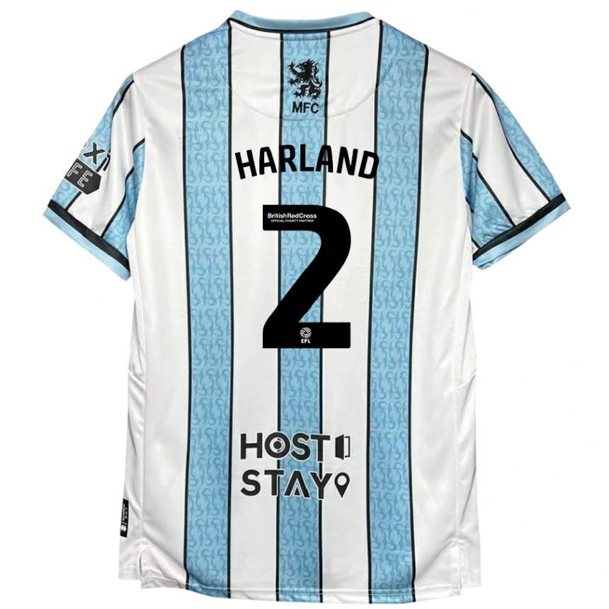 Kids Football Jane Harland #2 White Blue Away Jersey 2024/25 T-Shirt