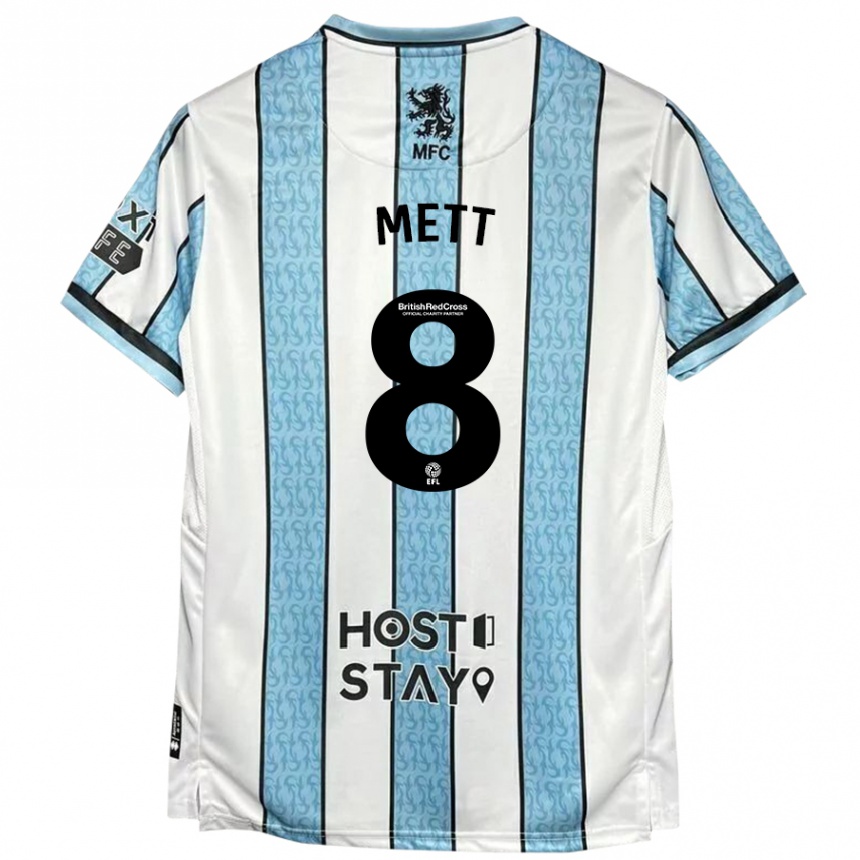 Kids Football Jessica Mett #8 White Blue Away Jersey 2024/25 T-Shirt