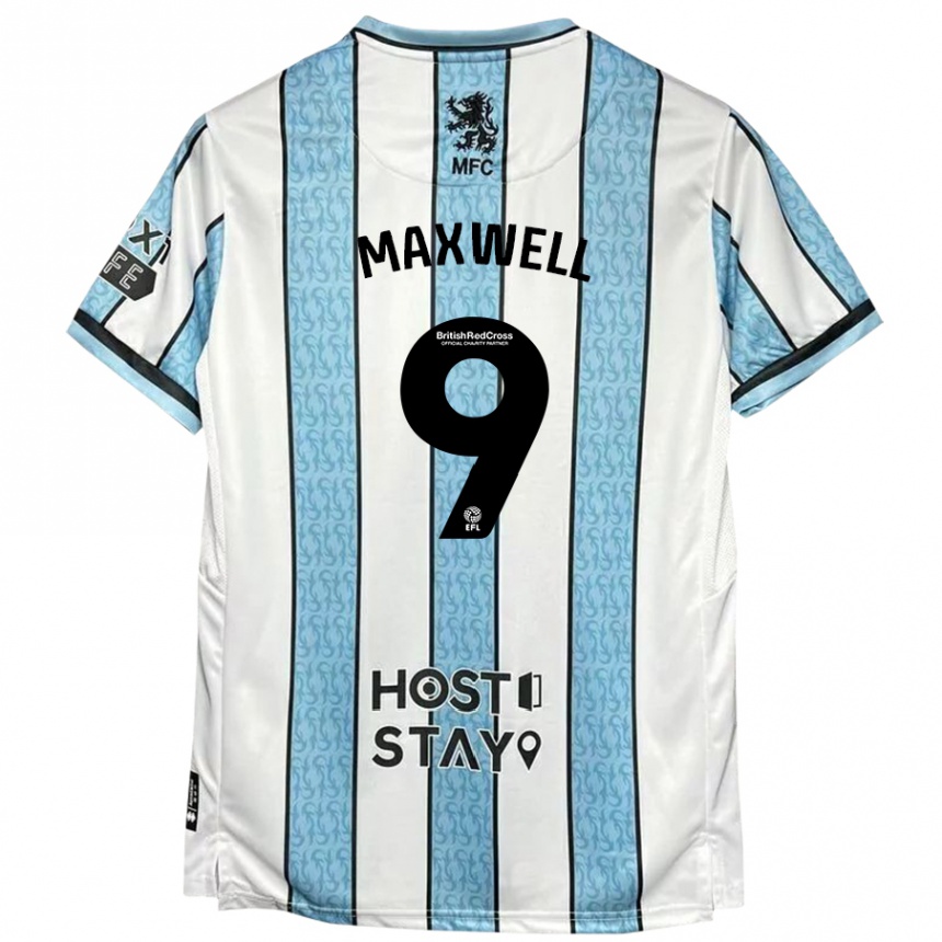 Kids Football Armani Maxwell #9 White Blue Away Jersey 2024/25 T-Shirt