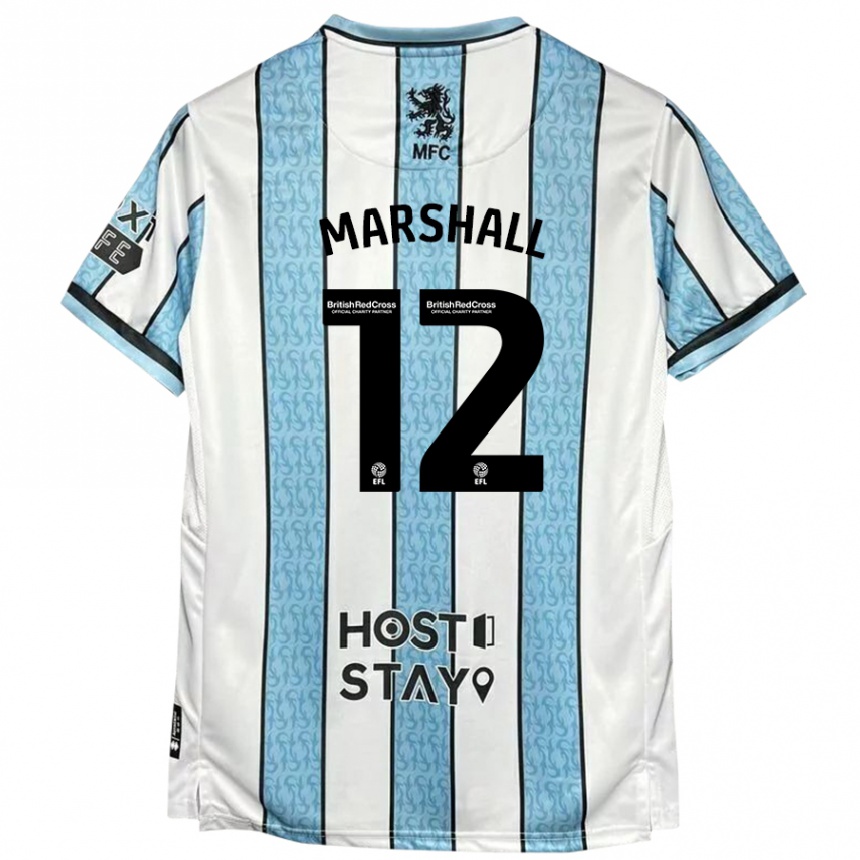 Kids Football Eve Marshall #12 White Blue Away Jersey 2024/25 T-Shirt