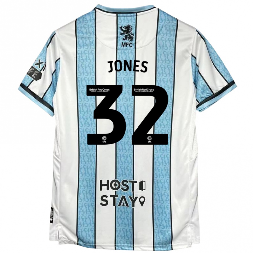 Kids Football Jamie Jones #32 White Blue Away Jersey 2024/25 T-Shirt