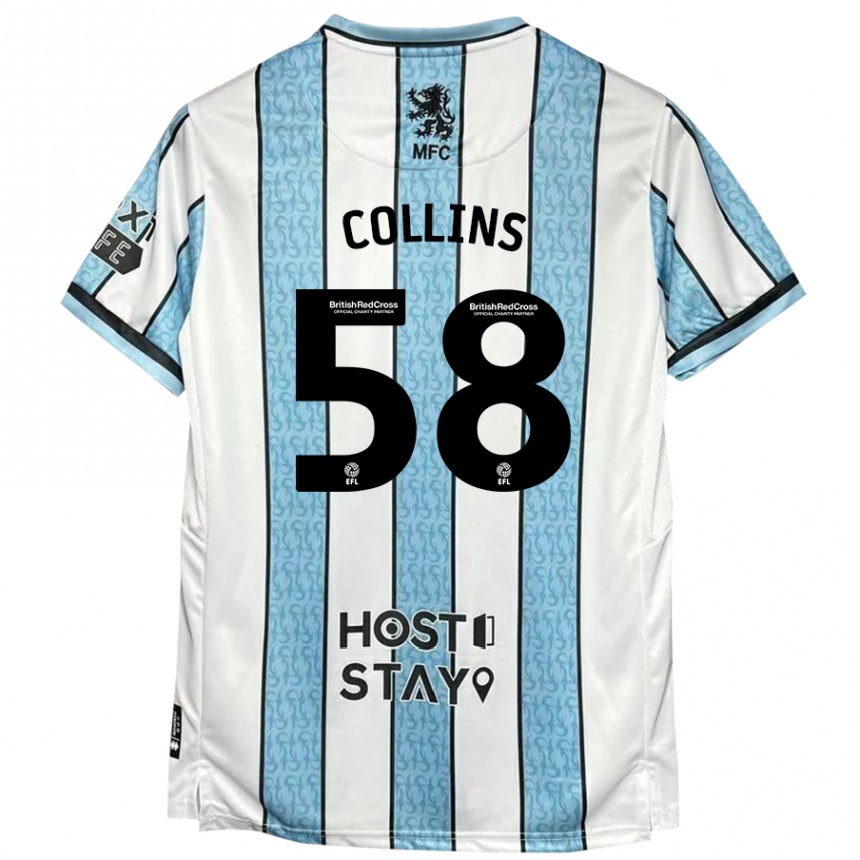 Kids Football Sam Collins #58 White Blue Away Jersey 2024/25 T-Shirt