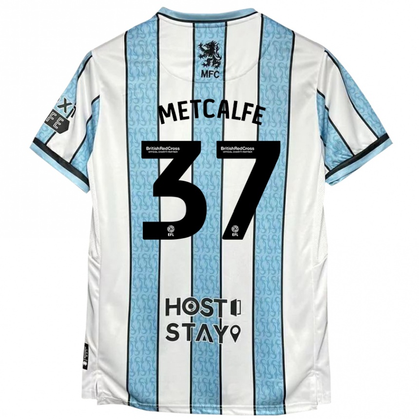 Kids Football Max Metcalfe #37 White Blue Away Jersey 2024/25 T-Shirt