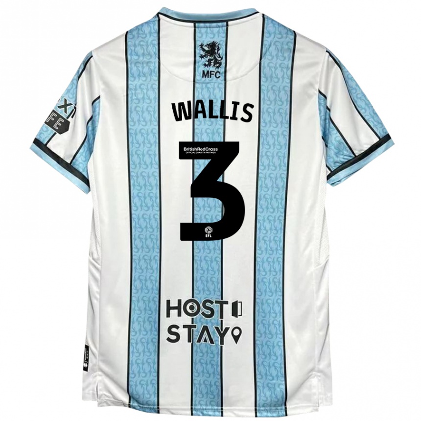 Kids Football Emma Wallis #3 White Blue Away Jersey 2024/25 T-Shirt