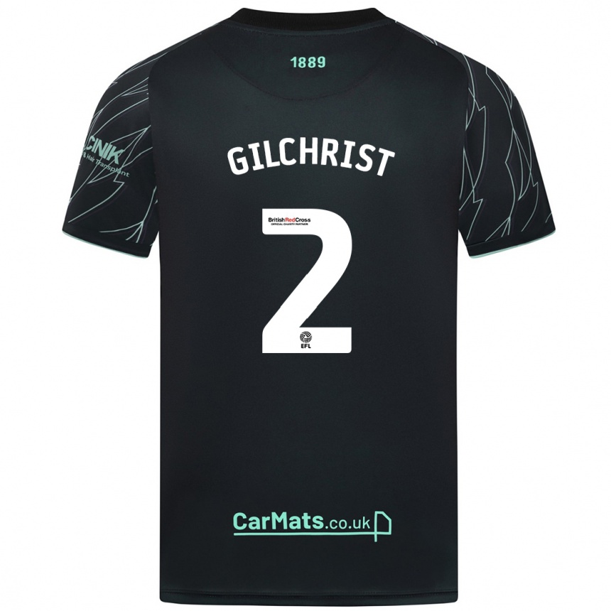 Kids Football Alfie Gilchrist #2 Black Green Away Jersey 2024/25 T-Shirt