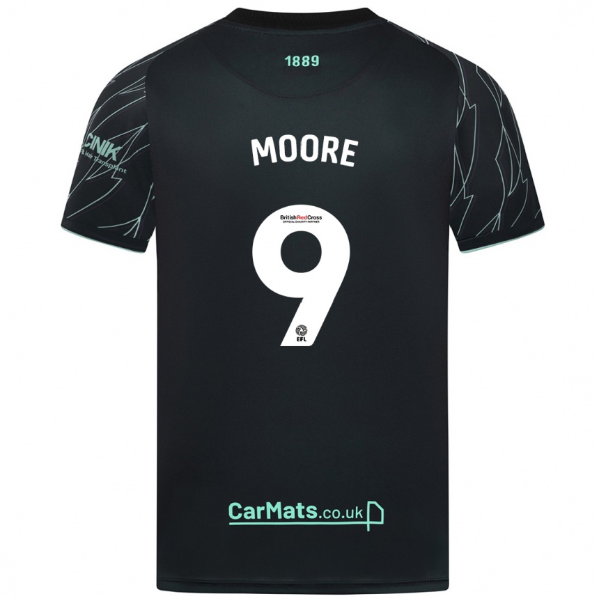 Kids Football Kieffer Moore #9 Black Green Away Jersey 2024/25 T-Shirt