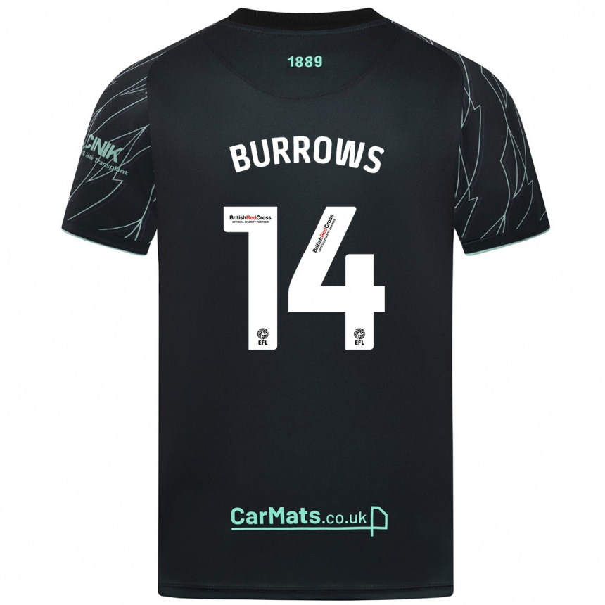 Kids Football Harrison Burrows #14 Black Green Away Jersey 2024/25 T-Shirt