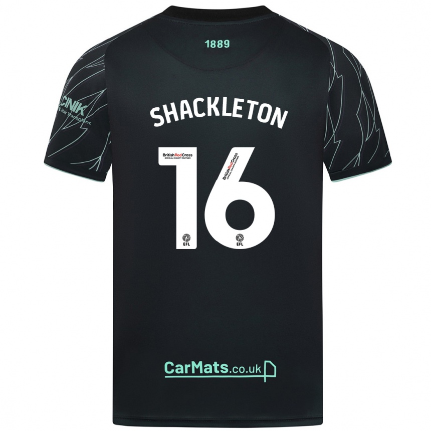 Kids Football Jamie Shackleton #16 Black Green Away Jersey 2024/25 T-Shirt