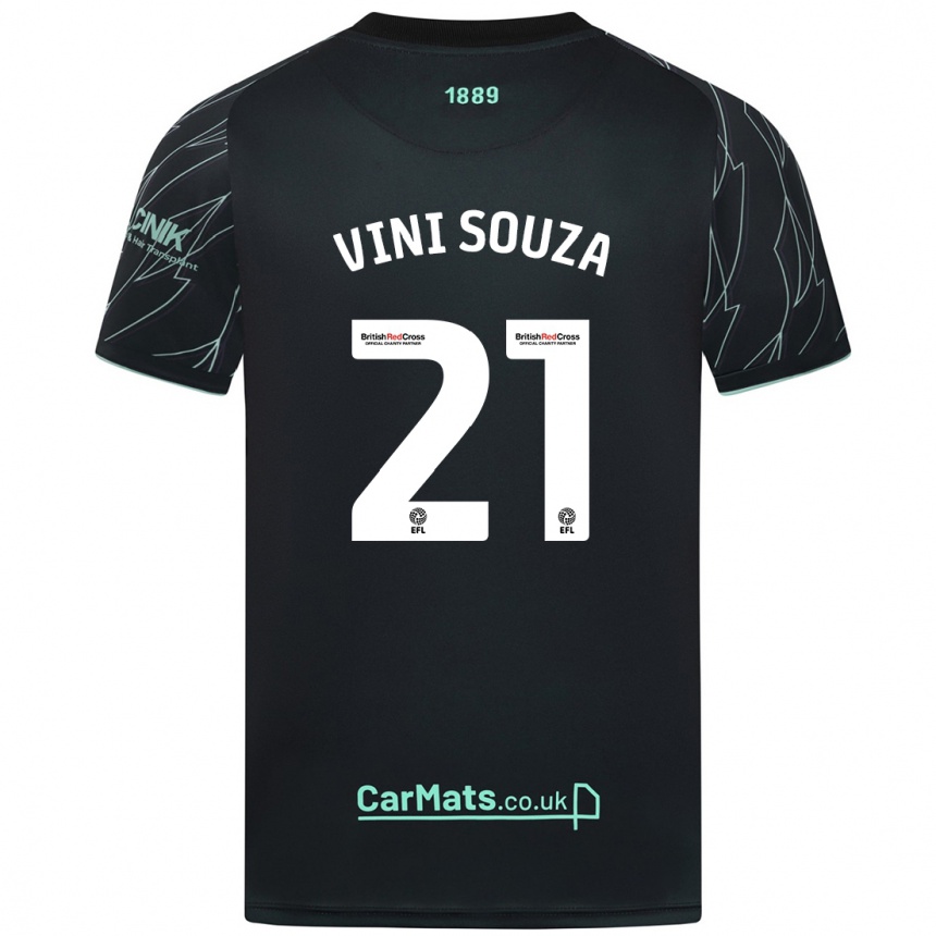 Kids Football Vini Souza #21 Black Green Away Jersey 2024/25 T-Shirt