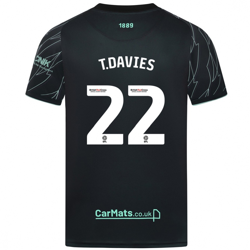 Kids Football Tom Davies #22 Black Green Away Jersey 2024/25 T-Shirt