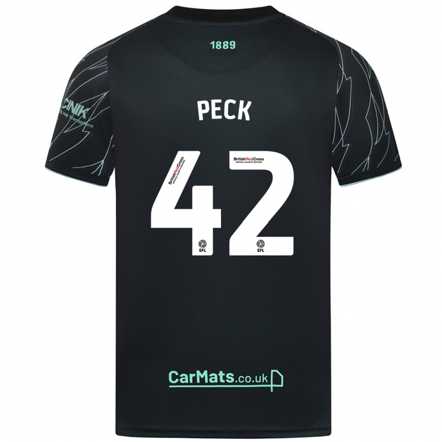 Kids Football Sydie Peck #42 Black Green Away Jersey 2024/25 T-Shirt