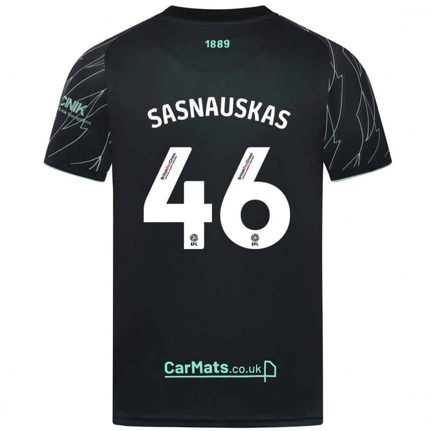 Kids Football Dovydas Sasnauskas #46 Black Green Away Jersey 2024/25 T-Shirt