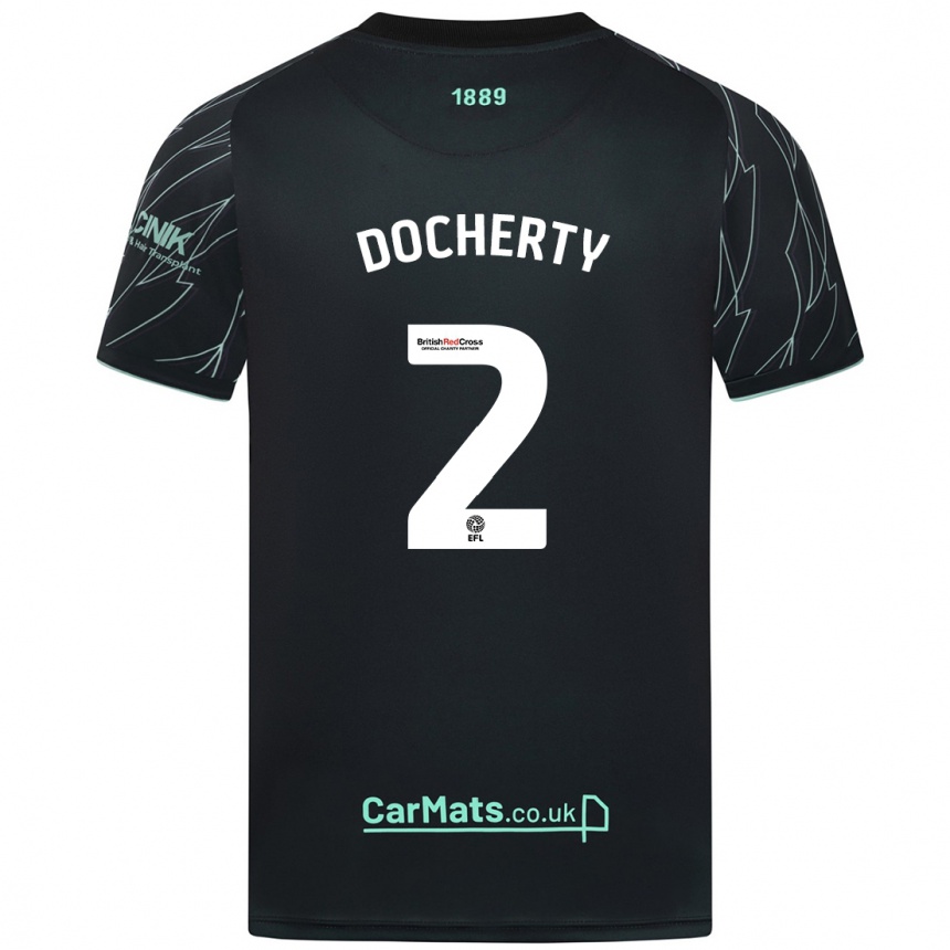 Kids Football Charley Docherty #2 Black Green Away Jersey 2024/25 T-Shirt