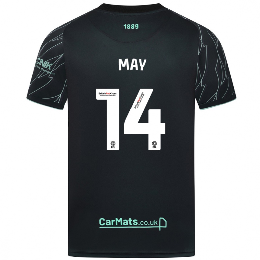 Kids Football Ellie May #14 Black Green Away Jersey 2024/25 T-Shirt