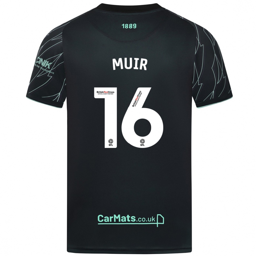 Kids Football Chene Muir #16 Black Green Away Jersey 2024/25 T-Shirt