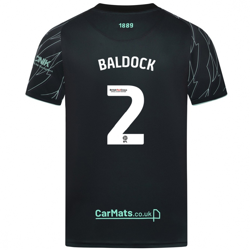 Kids Football George Baldock #2 Black Green Away Jersey 2024/25 T-Shirt