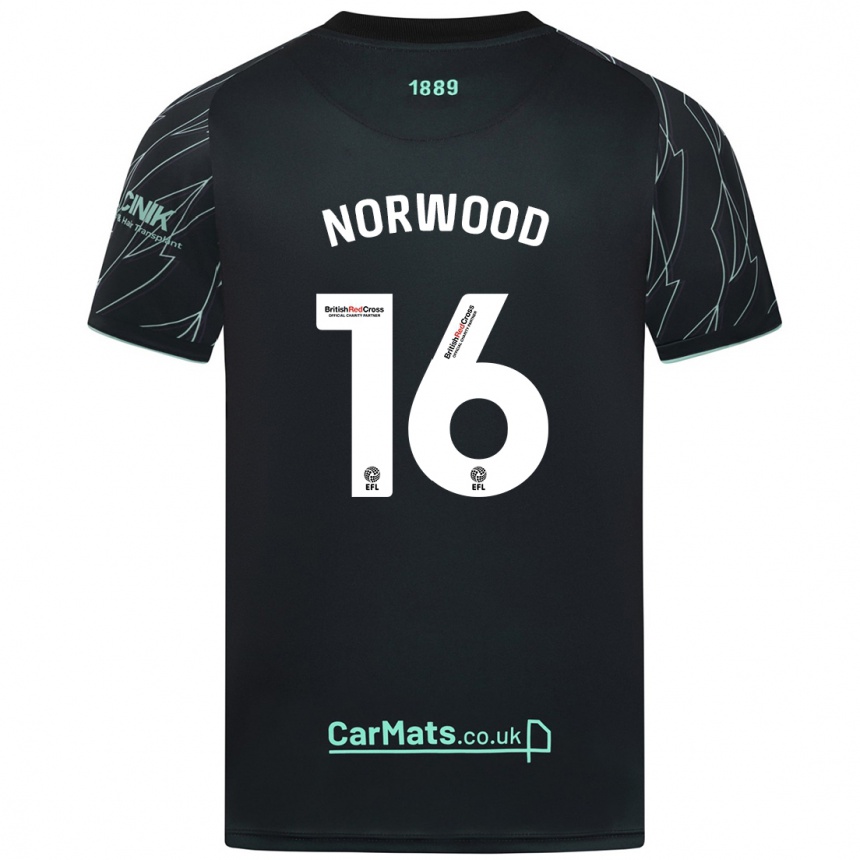 Kids Football Oliver Norwood #16 Black Green Away Jersey 2024/25 T-Shirt