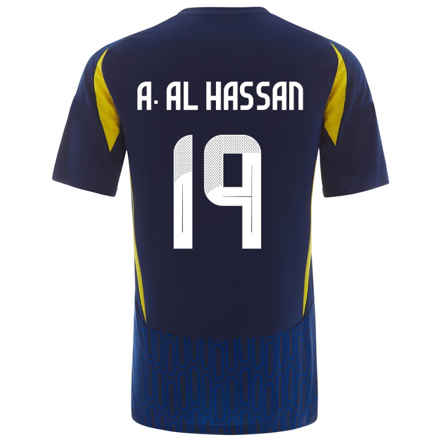 Kids Football Ali Al-Hassan #19 Blue Yellow Away Jersey 2024/25 T-Shirt