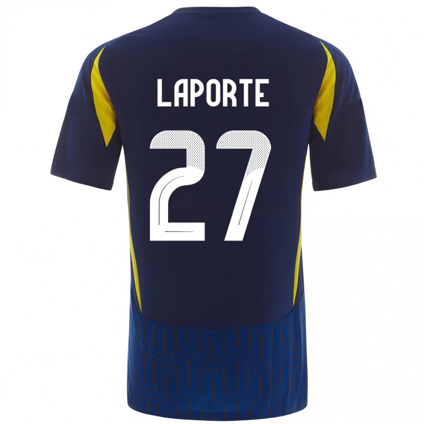 Kids Football Aymeric Laporte #27 Blue Yellow Away Jersey 2024/25 T-Shirt