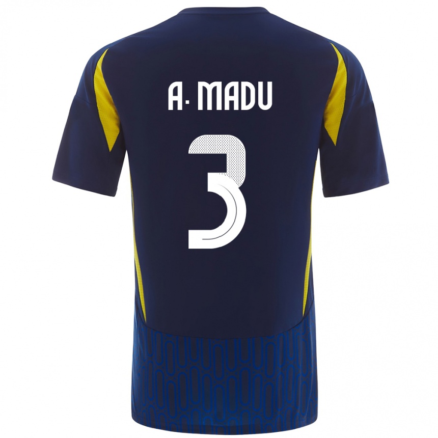 Kids Football Abdullah Madu #3 Blue Yellow Away Jersey 2024/25 T-Shirt