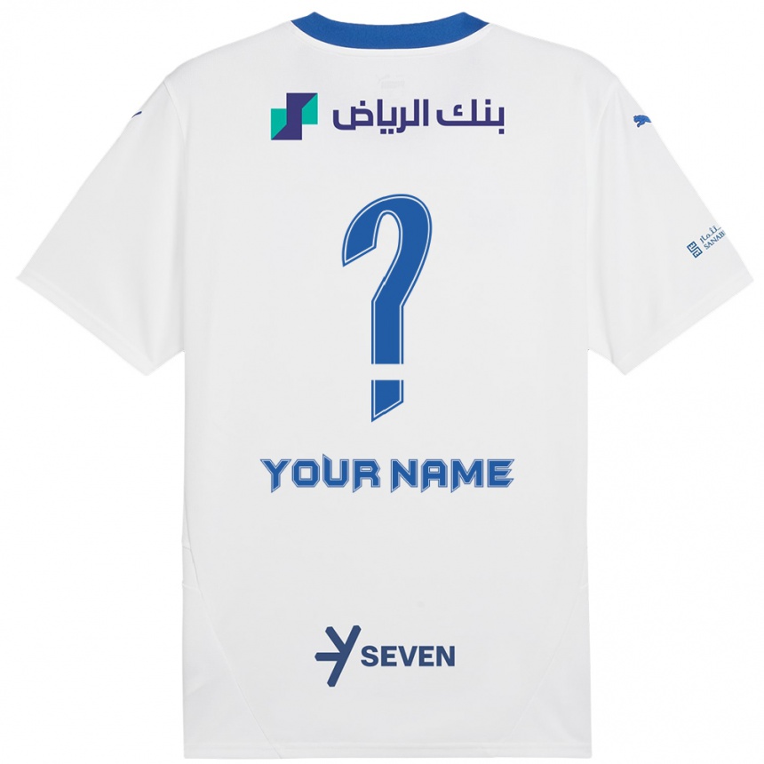 Kids Football Your Name #0 White Blue Away Jersey 2024/25 T-Shirt