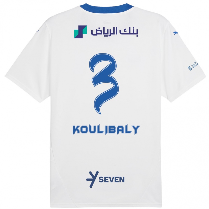 Kids Football Kalidou Koulibaly #3 White Blue Away Jersey 2024/25 T-Shirt