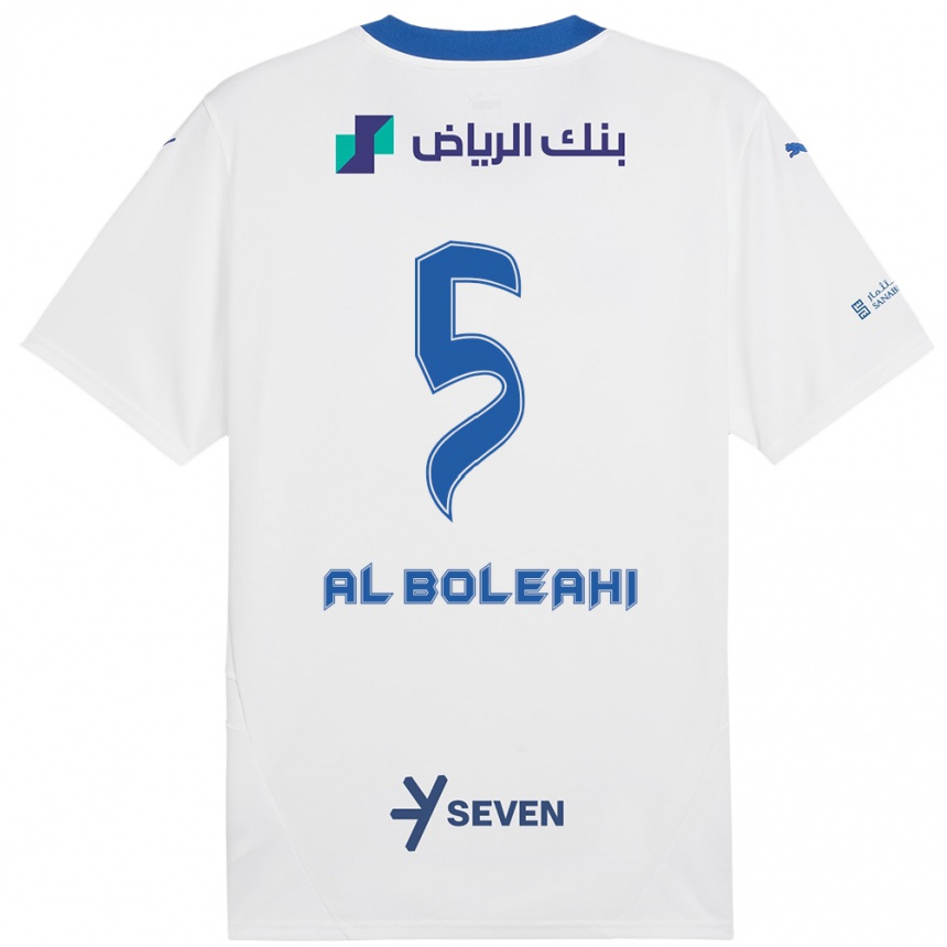 Kids Football Ali Al-Boleahi #5 White Blue Away Jersey 2024/25 T-Shirt