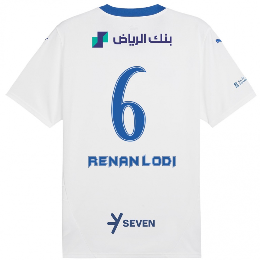 Kids Football Renan Lodi #6 White Blue Away Jersey 2024/25 T-Shirt