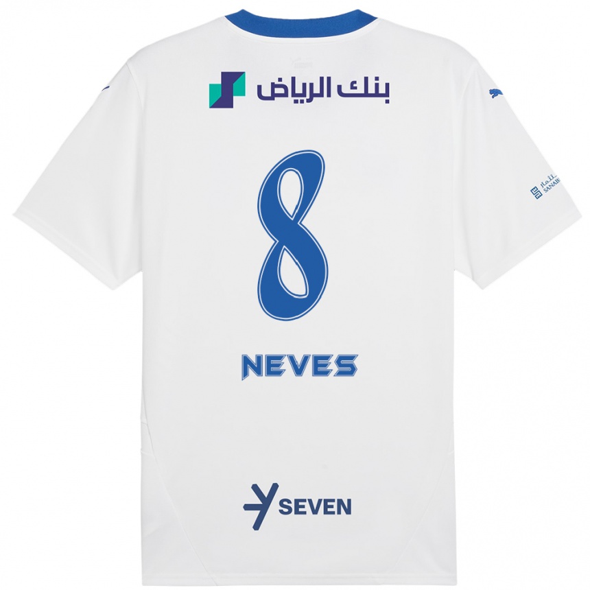 Kids Football Rúben Neves #8 White Blue Away Jersey 2024/25 T-Shirt