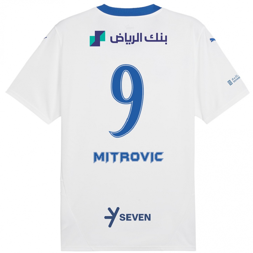 Kids Football Aleksandar Mitrovic #9 White Blue Away Jersey 2024/25 T-Shirt