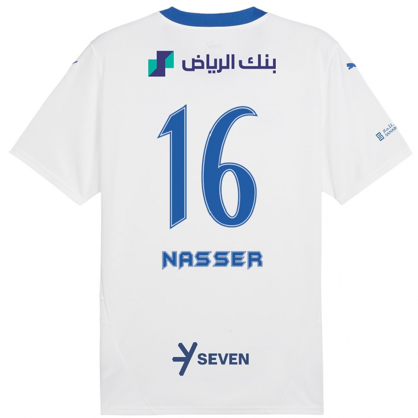 Kids Football Nasser Al-Dawsari #16 White Blue Away Jersey 2024/25 T-Shirt