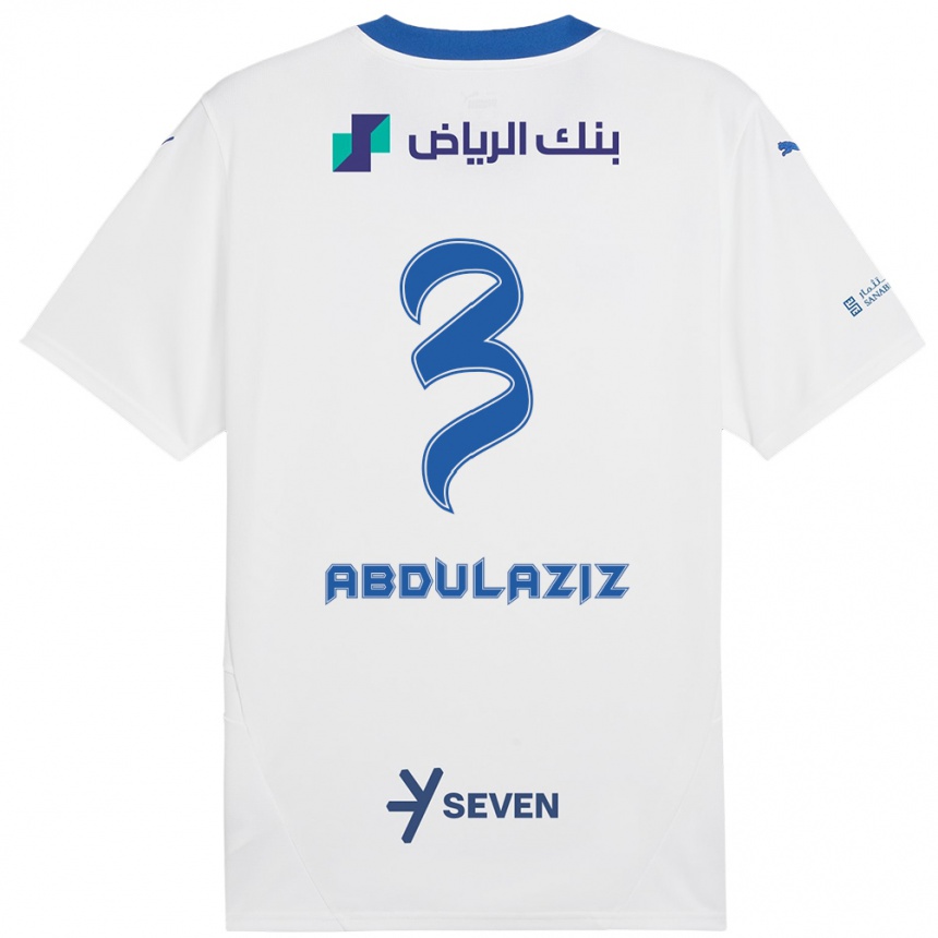 Kids Football Al Jawhara Abdulaziz #3 White Blue Away Jersey 2024/25 T-Shirt