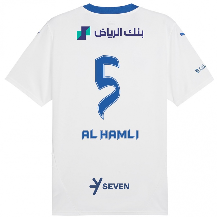 Kids Football Noura Al-Hamli #5 White Blue Away Jersey 2024/25 T-Shirt