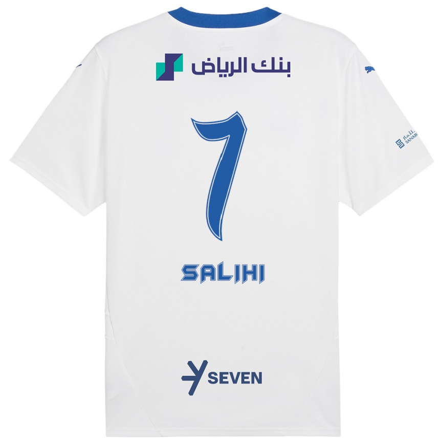 Kids Football Shokhan Salihi #7 White Blue Away Jersey 2024/25 T-Shirt