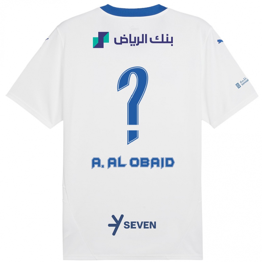 Kids Football Abdulrahman Al-Obaid #0 White Blue Away Jersey 2024/25 T-Shirt