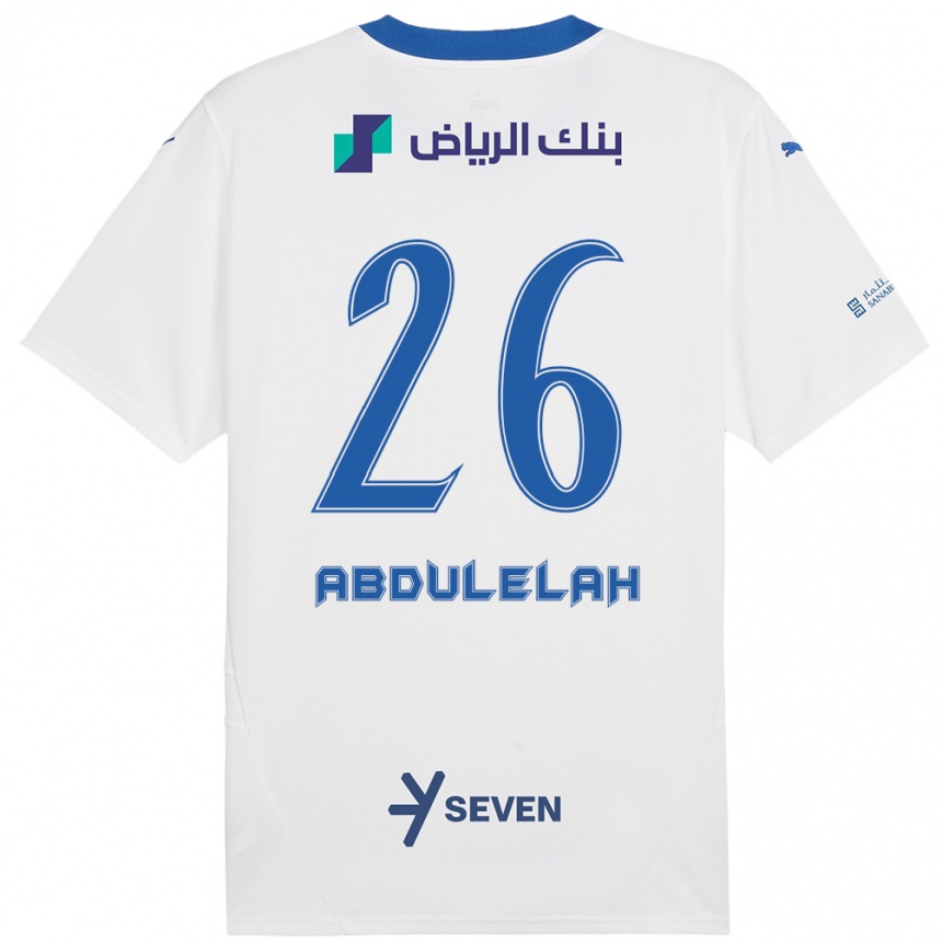 Kids Football Abdulelah Al-Malki #26 White Blue Away Jersey 2024/25 T-Shirt