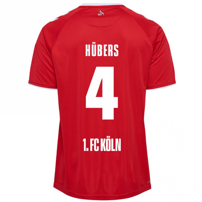 Kids Football Timo Hübers #4 Red White Away Jersey 2024/25 T-Shirt