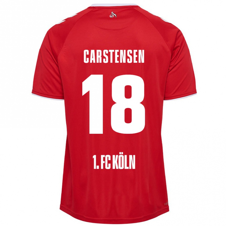 Kids Football Rasmus Carstensen #18 Red White Away Jersey 2024/25 T-Shirt