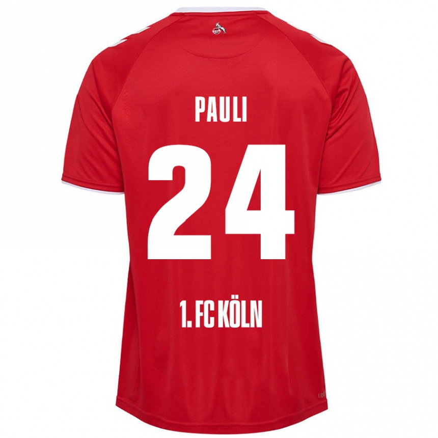 Kids Football Julian Pauli #24 Red White Away Jersey 2024/25 T-Shirt