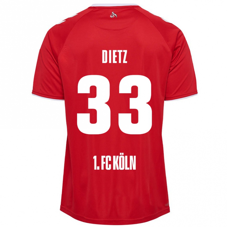 Kids Football Florian Dietz #33 Red White Away Jersey 2024/25 T-Shirt