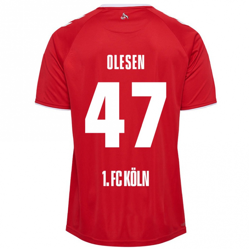 Kids Football Mathias Olesen #47 Red White Away Jersey 2024/25 T-Shirt