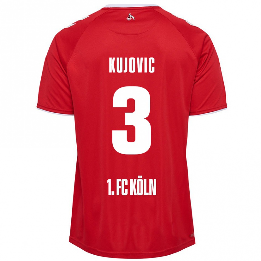 Kids Football Emin Kujovic #3 Red White Away Jersey 2024/25 T-Shirt