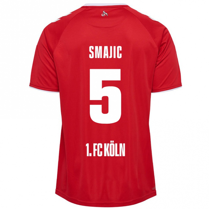 Kids Football Rijad Smajic #5 Red White Away Jersey 2024/25 T-Shirt