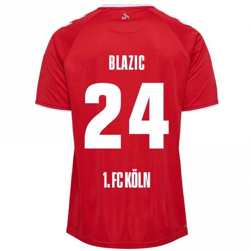 Kids Football Alessandro Blazic #24 Red White Away Jersey 2024/25 T-Shirt